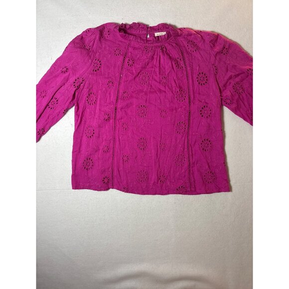 Artelier Long Sleeve Fuchsia Eyelet Blouse Womens L - Picture 1 of 10
